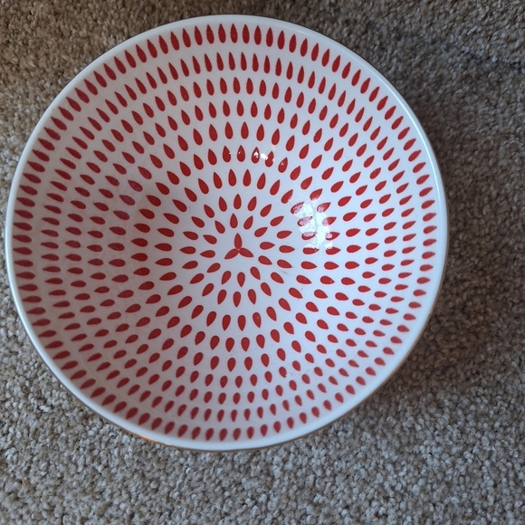 The Old Pottery Company Red/White Bowl with gold rim 6" - Picture 2 of 5